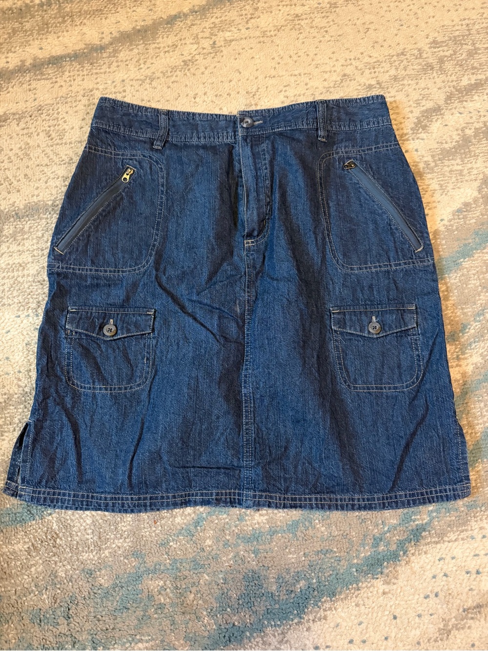 Cute Women's Size 12 Columbia Dark Blue Denim Midi Skirt
